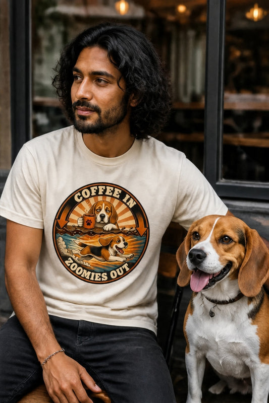 T-shirt "Coffees & Zoomies" – For Beagle and Coffee lovers