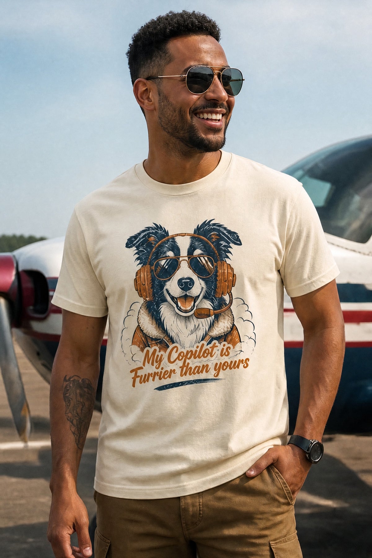 Funny Airplane Pilot T-Shirt for Border Collie Dog Lovers