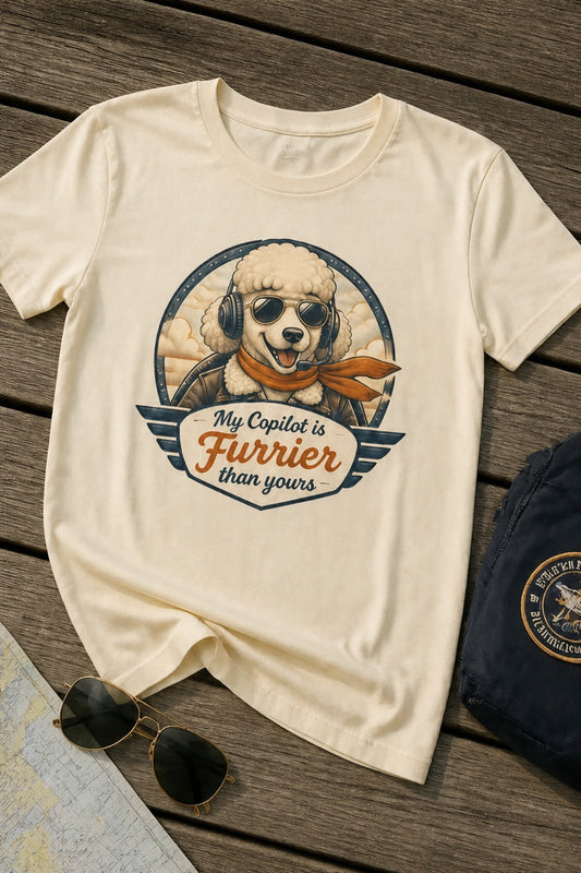 T-shirt "My Copilot is Furrier than yours" – For dog lovers Vintage Poodle Edition