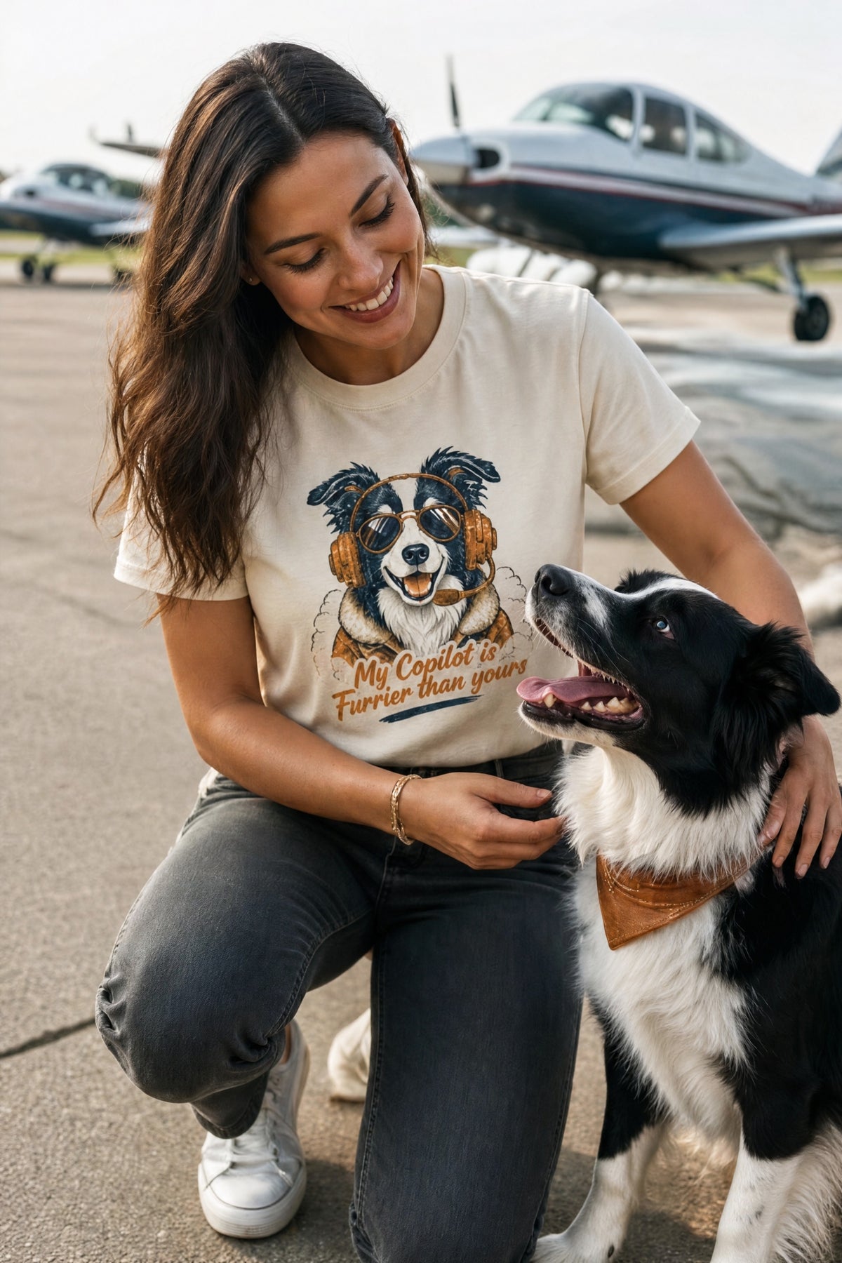 Funny Airplane Pilot T-Shirt for Border Collie Dog Lovers