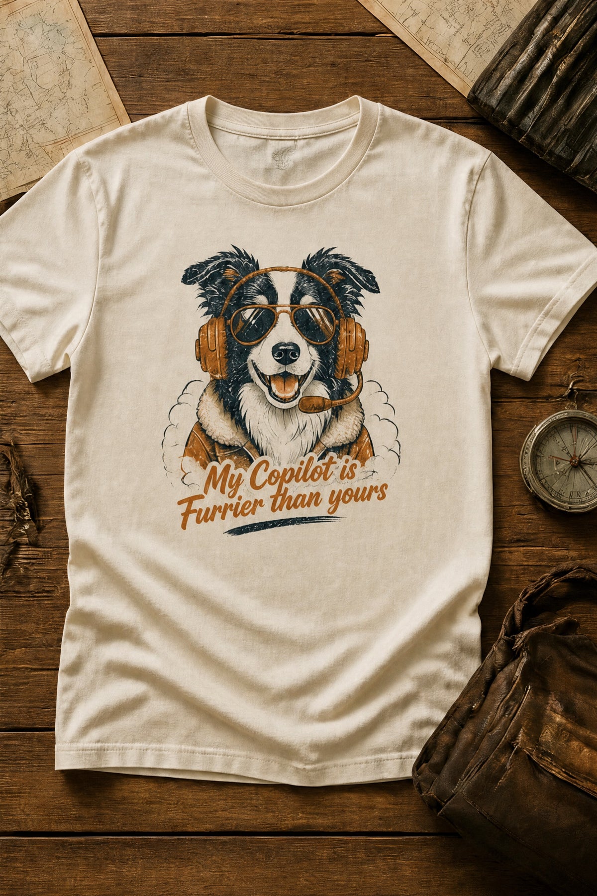 Funny Airplane Pilot T-Shirt for Border Collie Dog Lovers