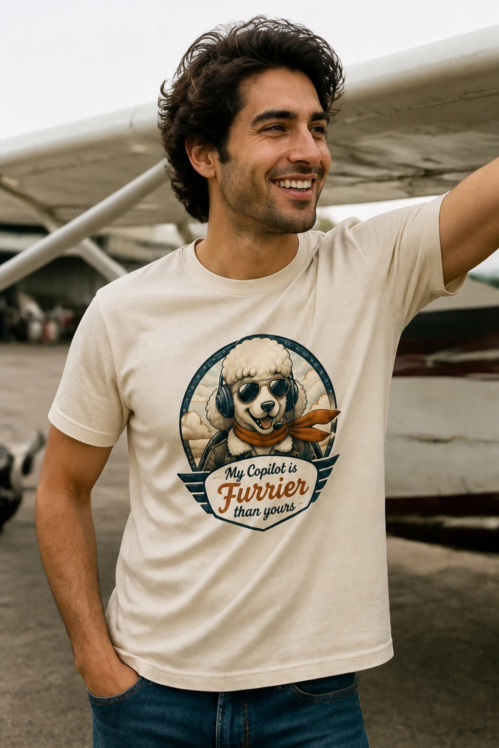 T-shirt "My Copilot is Furrier than yours" – For dog lovers Vintage Poodle Edition
