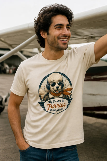 T-shirt "My Copilot is Furrier than yours" – For dog lovers Vintage Poodle Edition