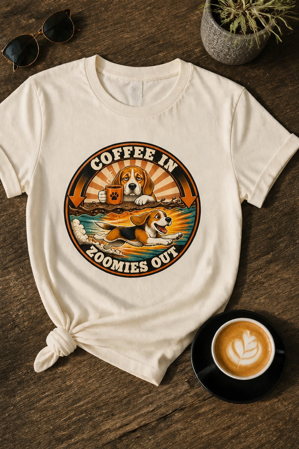 T-shirt "Coffees & Zoomies" – For Beagle and Coffee lovers