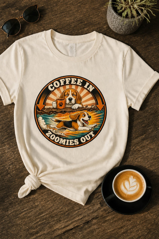 T-shirt "Coffees & Zoomies" – For Beagle and Coffee lovers