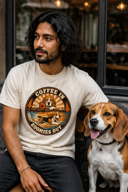 T-shirt "Coffees & Zoomies" – For Beagle and Coffee lovers