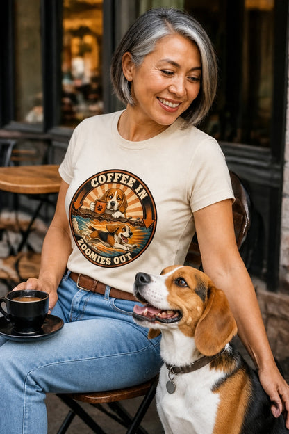 T-shirt "Coffees & Zoomies" – For Beagle and Coffee lovers